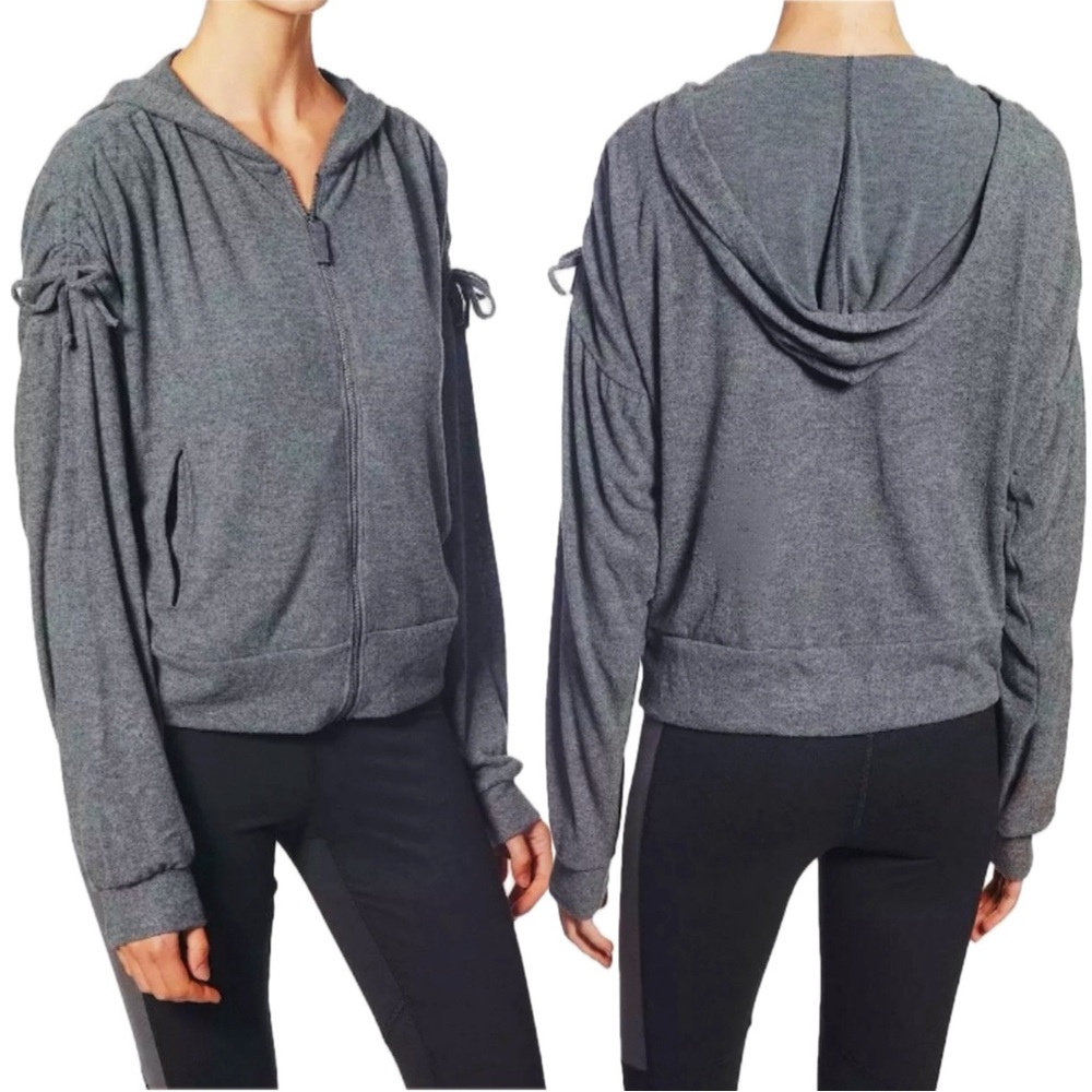 Splendid Shirred Sleeve Full-Zip Hoodie